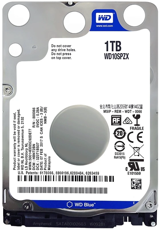 WD Blue 2.5" WD10SPZX 1 ТБ 128/5400